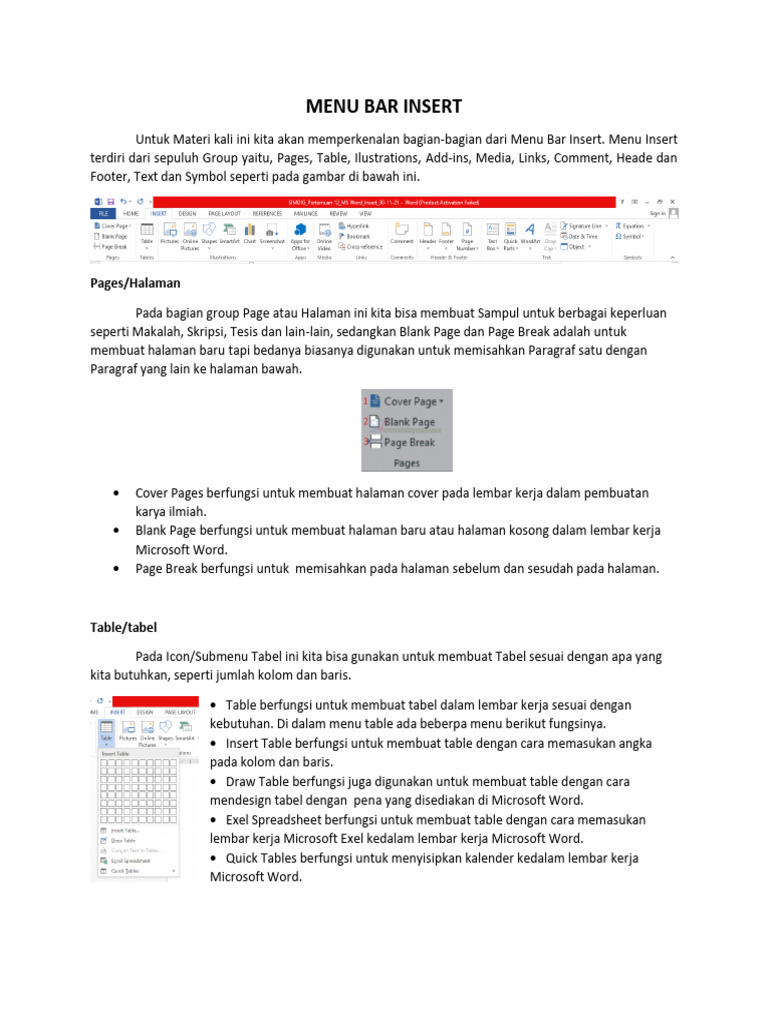 Fungsi Menu Insert di Microsoft Word | PDF