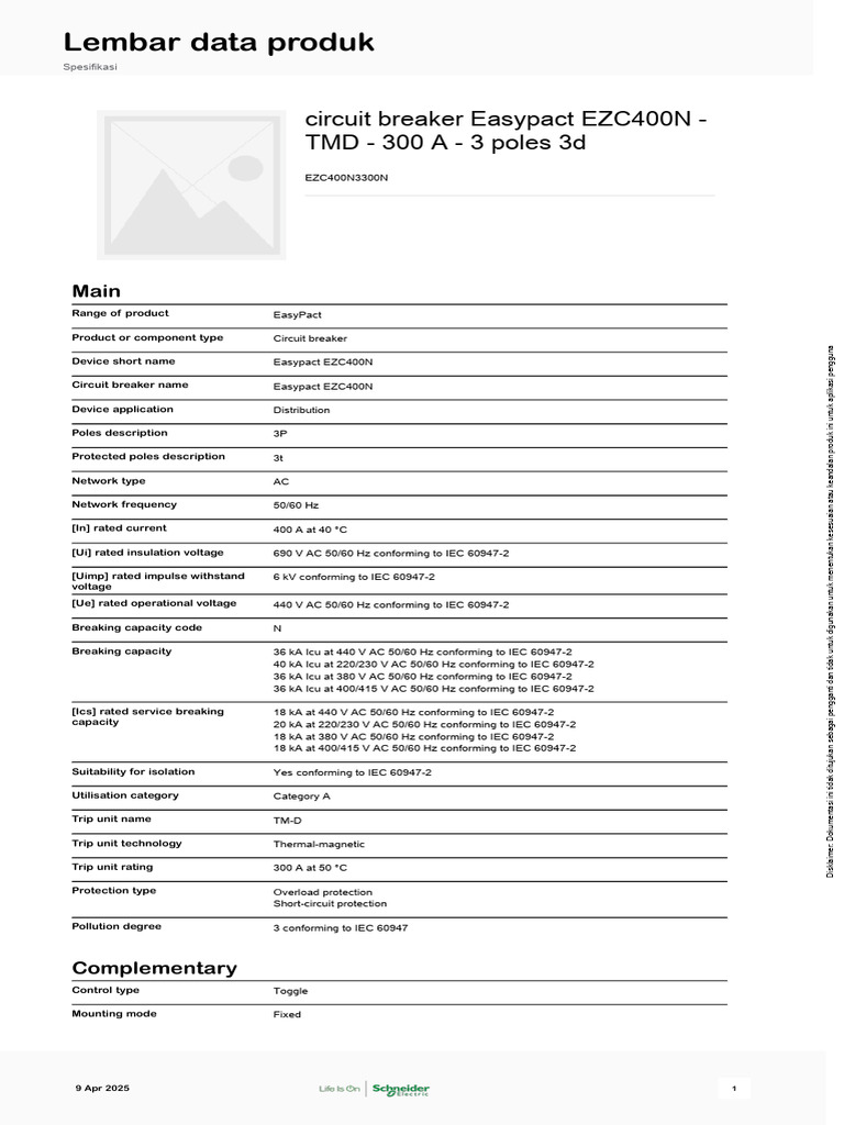Easypact EZC400N Circuit Breaker Specs | PDF | Alternating Current ...