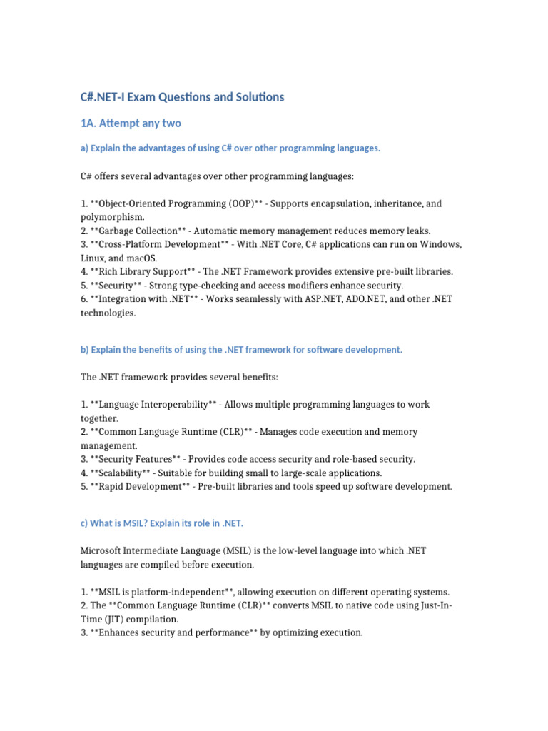 C# Exam Questions and Solutions | PDF | C Sharp (Programming Language ...