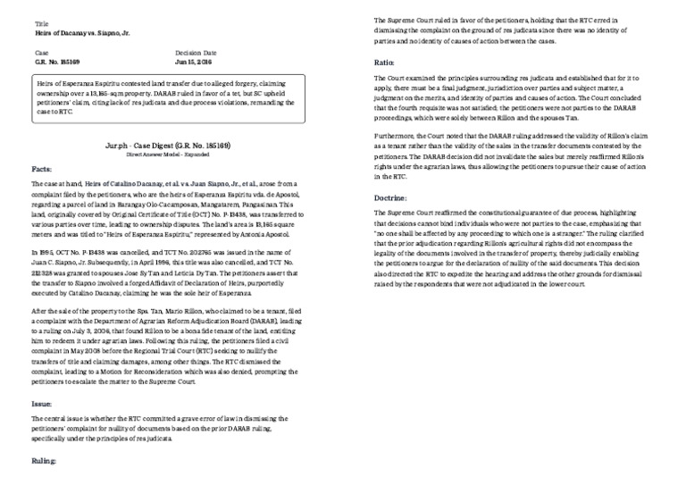 Supreme Court Ruling on Land Ownership Dispute | PDF | Complaint | Res ...