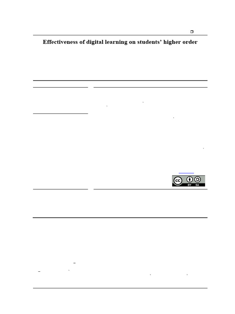 Effectiveness of Digital Learning On Students' Higher Order Thinking ...