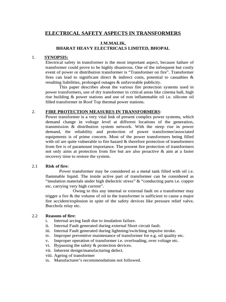 Fire Safety in Power Transformers | PDF | Transformer | Insulator ...