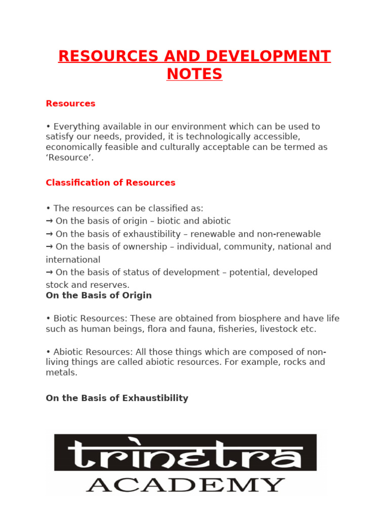 Resources and Developmen1 Notes | PDF | Soil | Resource