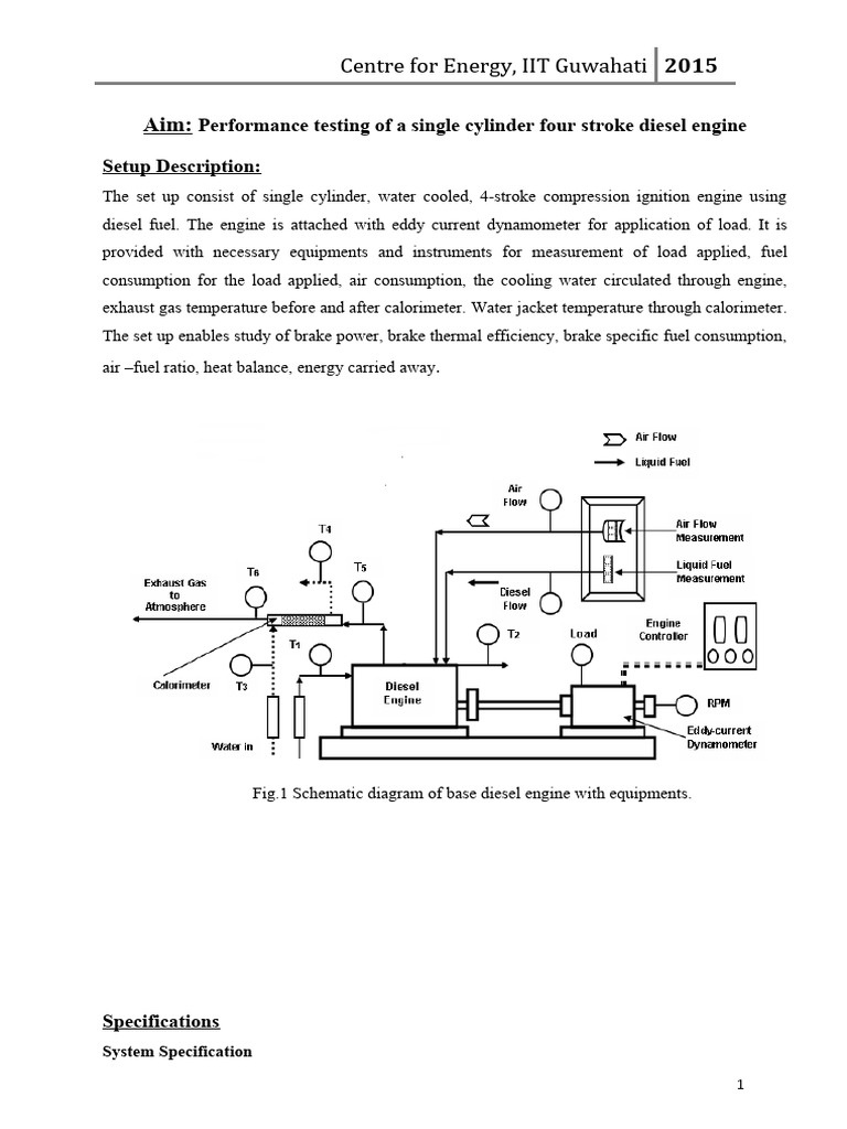 Performance Testing of Single Cylinder Four Stroke Diesel Engine | PDF ...