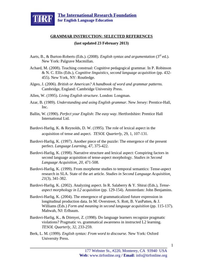Grammar Instruction References List | PDF | English As A Second Or ...