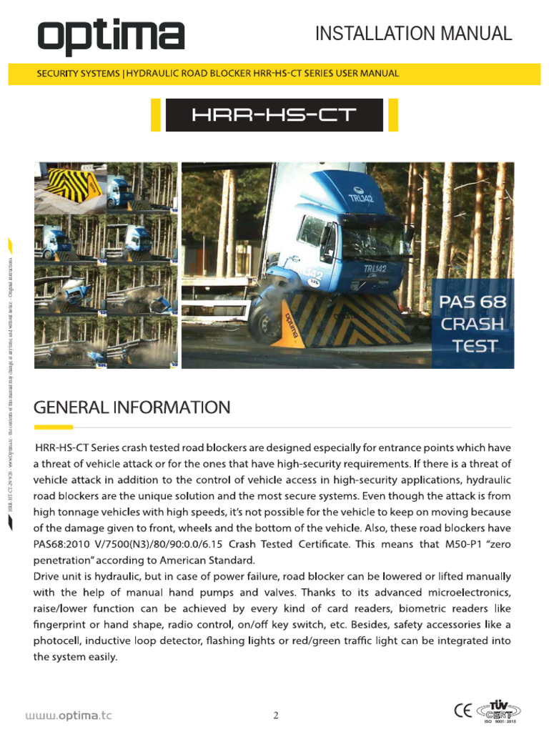 Optima Road Blocker Installation Guide | PDF | Pump | Pressure Measurement