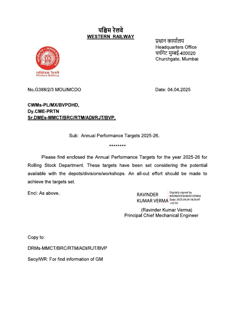 Annual Performance Targets 2025-26 | PDF | Land Vehicles | Rail Transport
