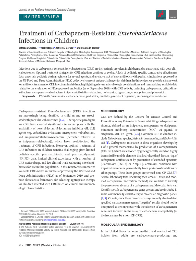 CRE Infections: Pediatric Treatment Strategies | PDF | Beta Lactamase ...