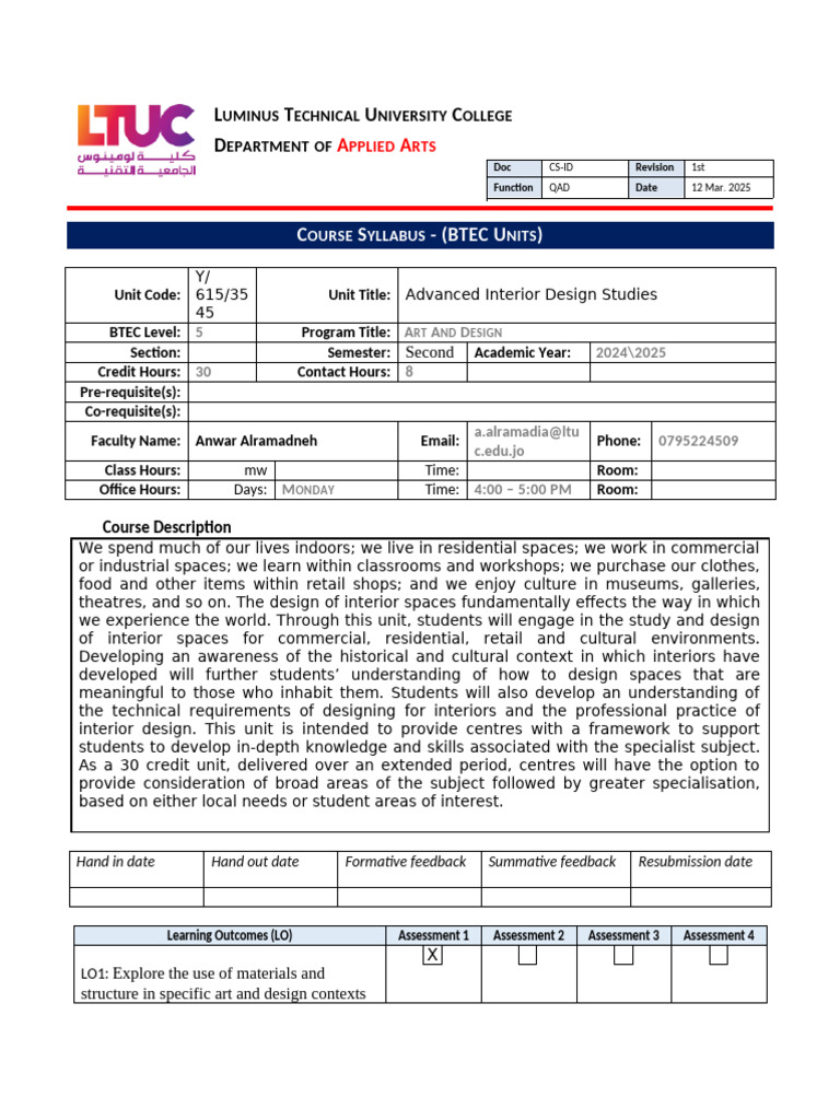 Advanced Interior Design Syllabus | PDF | Plagiarism | Design