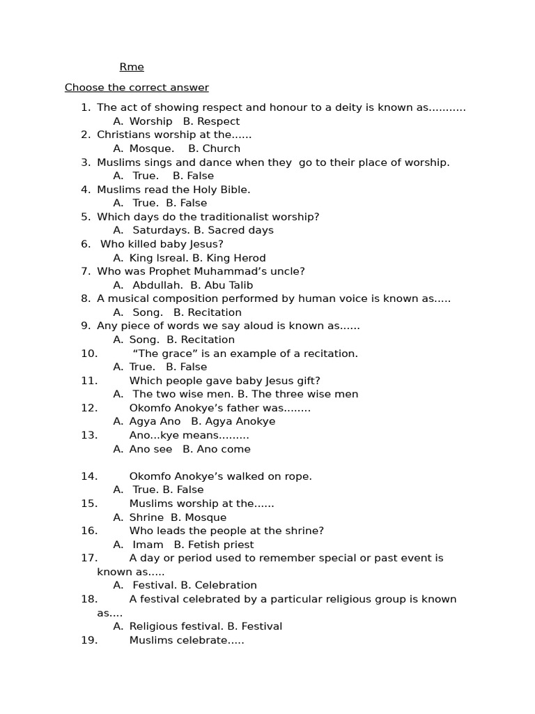 RME Examination Questions for Basic 7 | PDF