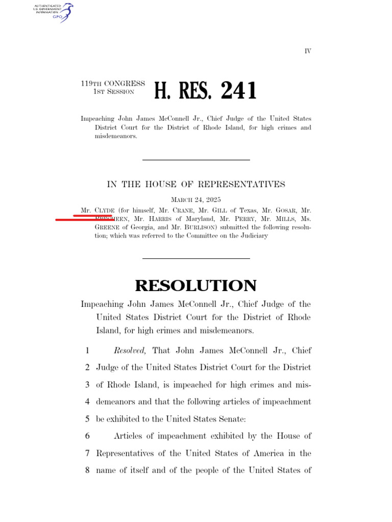 Resolution Impeaching John James McConnell Jr. | PDF | United States ...