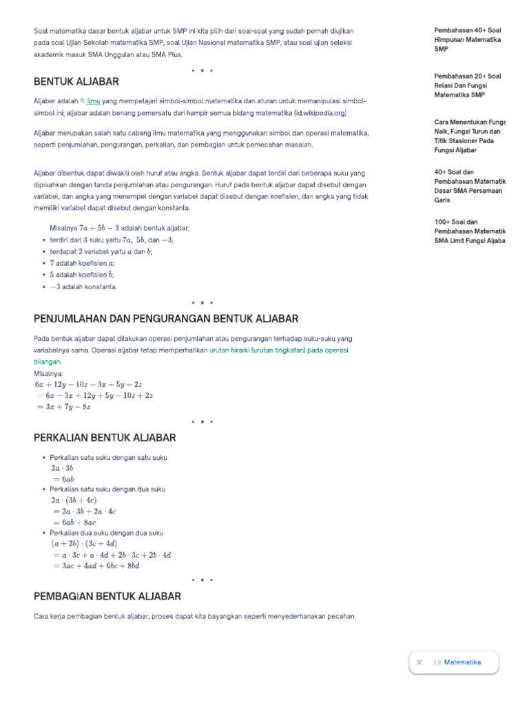 Bentuk Aljabar | PDF