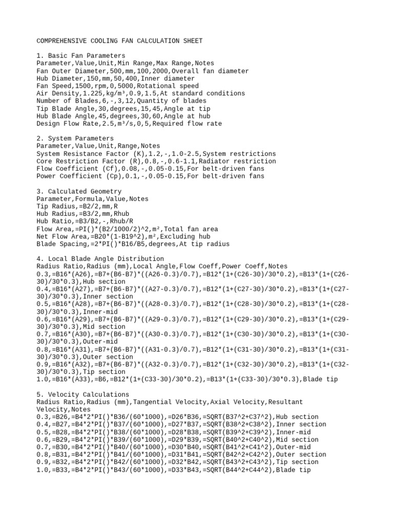 Fan Performance Calculation Sheet | PDF | Dynamics (Mechanics) | Motion ...