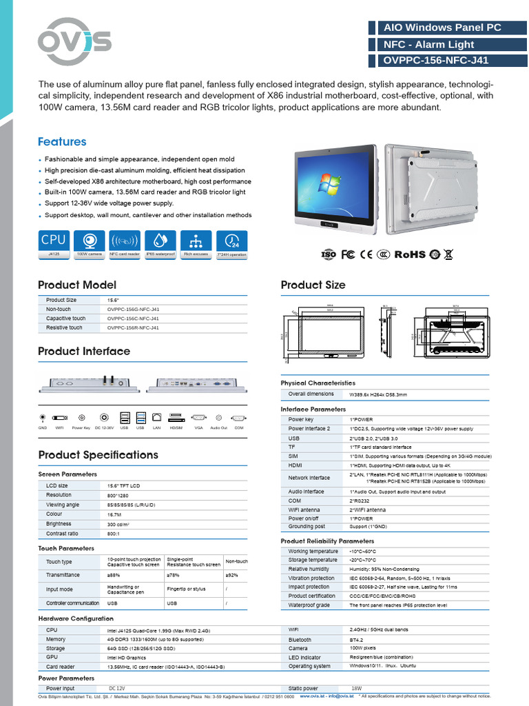 OVPPC 156 NFC J41 15.6 Inch Windows Workstaion Pruduct Manual | PDF ...