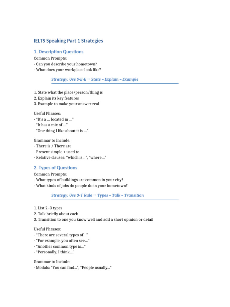 Ielts Speaking Part 1 Tips Strategies Pdf