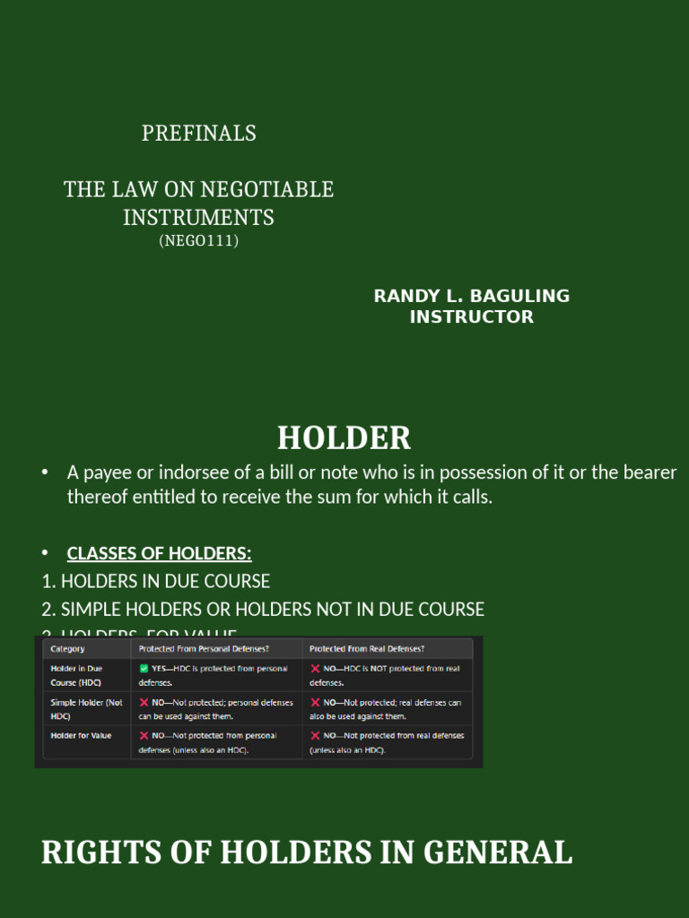 Understanding Holders of Negotiable Instruments | PDF | Negotiable ...