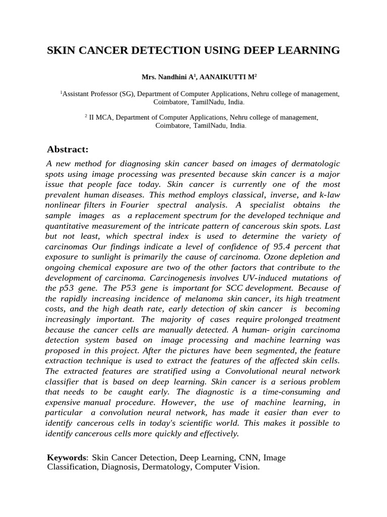Deep Learning for Skin Cancer Detection | PDF | Deep Learning | Skin Cancer