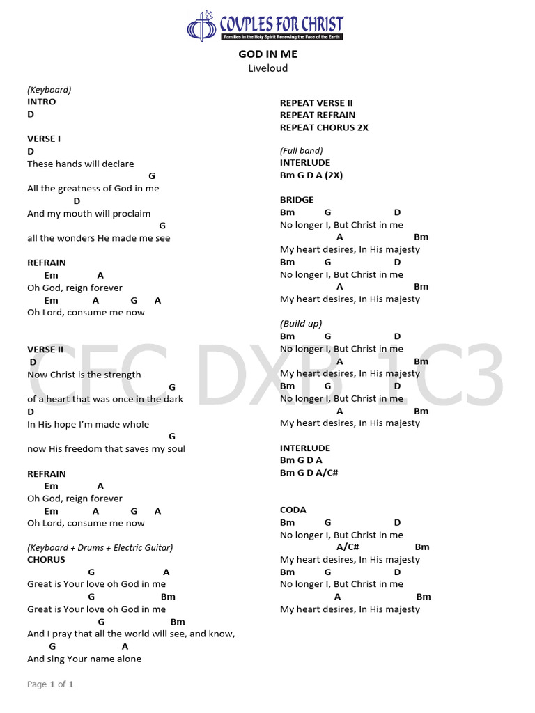 God in Me - Liveloud Lyrics | PDF | Song Structure | Refrain