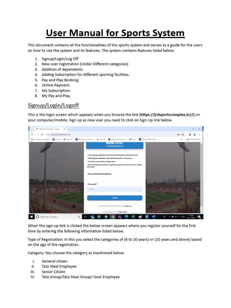 Sports System User Manual Guide | PDF | Payments | Login