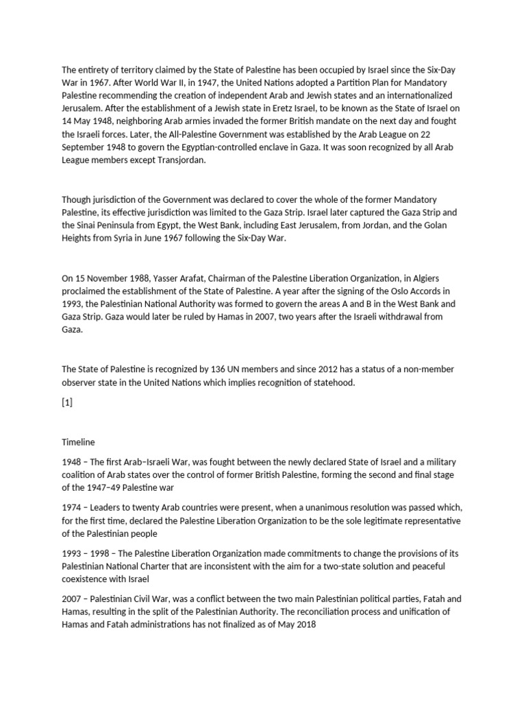 History of the State of Palestine | PDF | Israel | World Politics