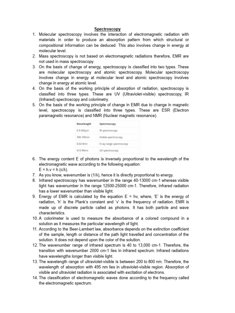 Types and Principles of Spectroscopy | PDF | Electromagnetic Radiation ...