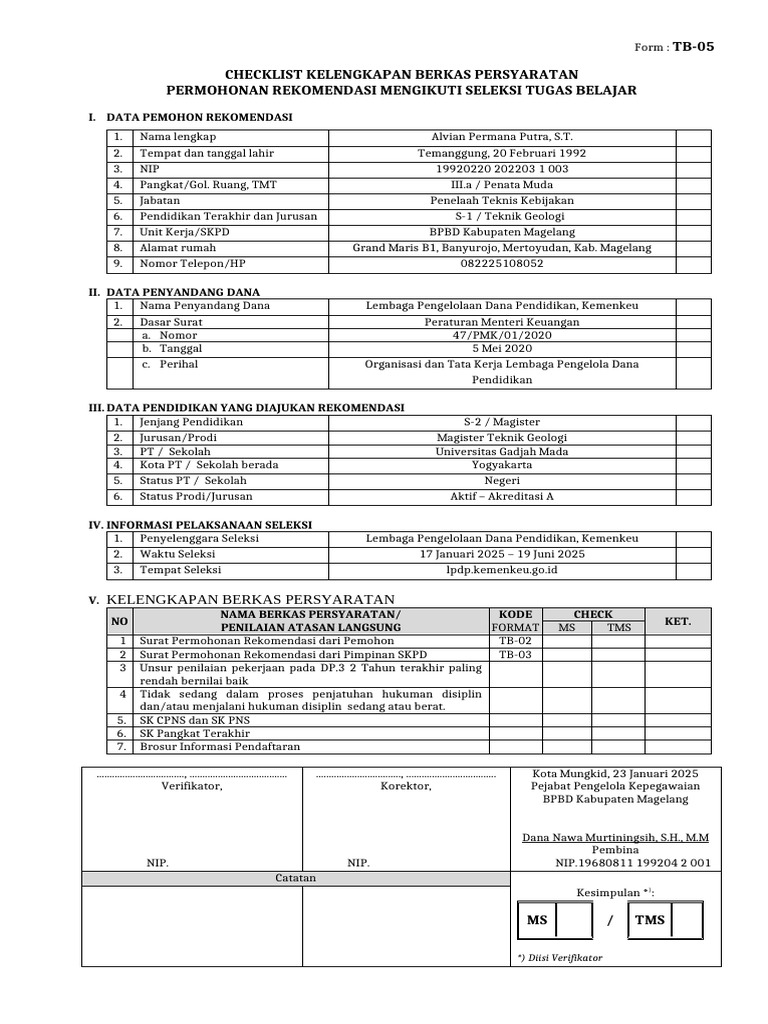 Rekomendasi Tugas Belajar S-2 Geologi | PDF
