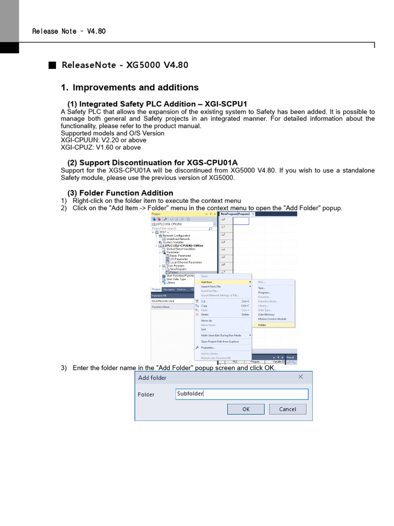 XG5000 V4.80 Release Notes | PDF | Parameter (Computer Programming ...
