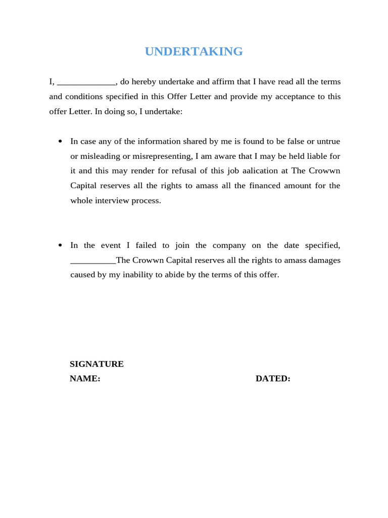 Job Offer Acceptance Undertaking Form | PDF