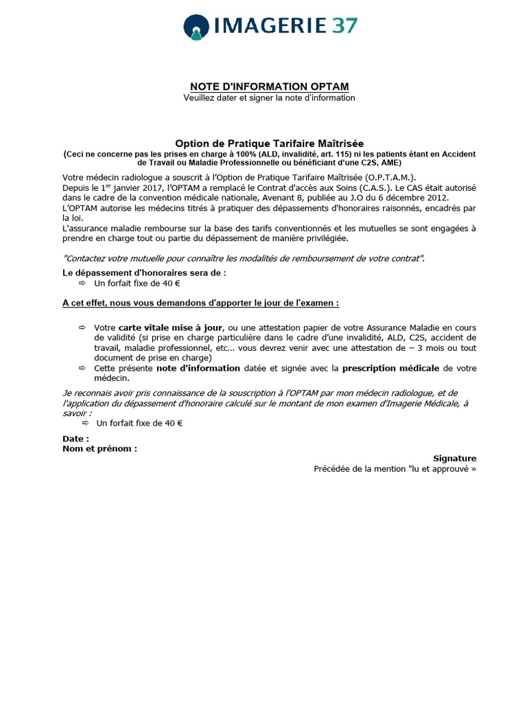 Information sur l'OPTAM et dépassements | PDF