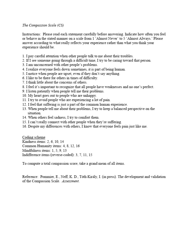 Compassion Scale Assessment Tool | PDF