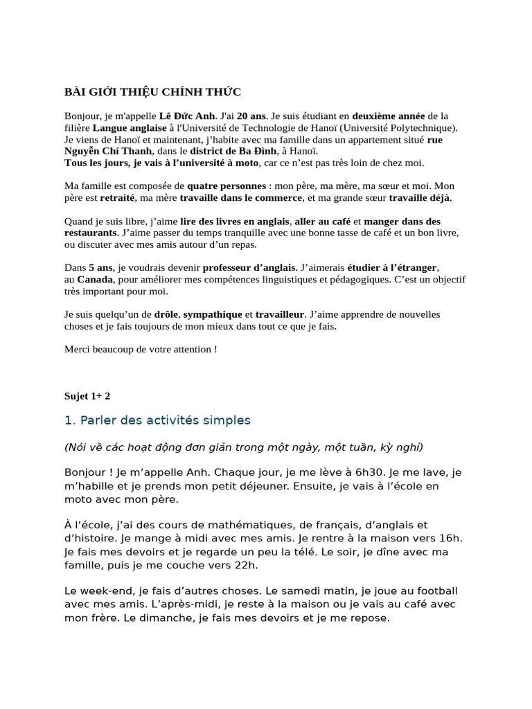 Activités et projets quotidiens en anglais | PDF | Hanoï