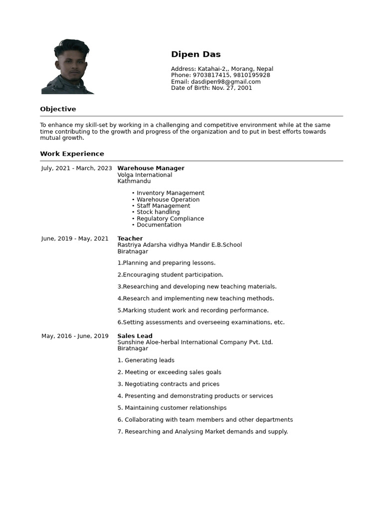 Dipen Das CV 1735696568 842489 | PDF | Marketing | Learning