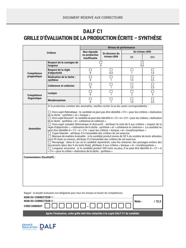 Grille d'évaluation C1 production écrite | PDF | Linguistique ...