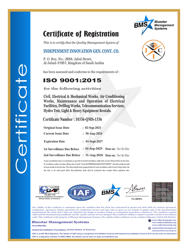 IIC - ISO 9001 Certificate - Valid Upto 01 SEP 2025 | PDF