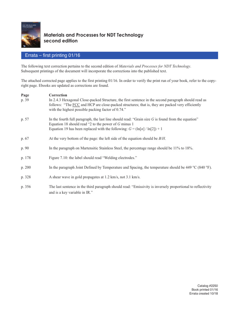 NDT Technology Materials Errata Guide | PDF | Stainless Steel | Steel