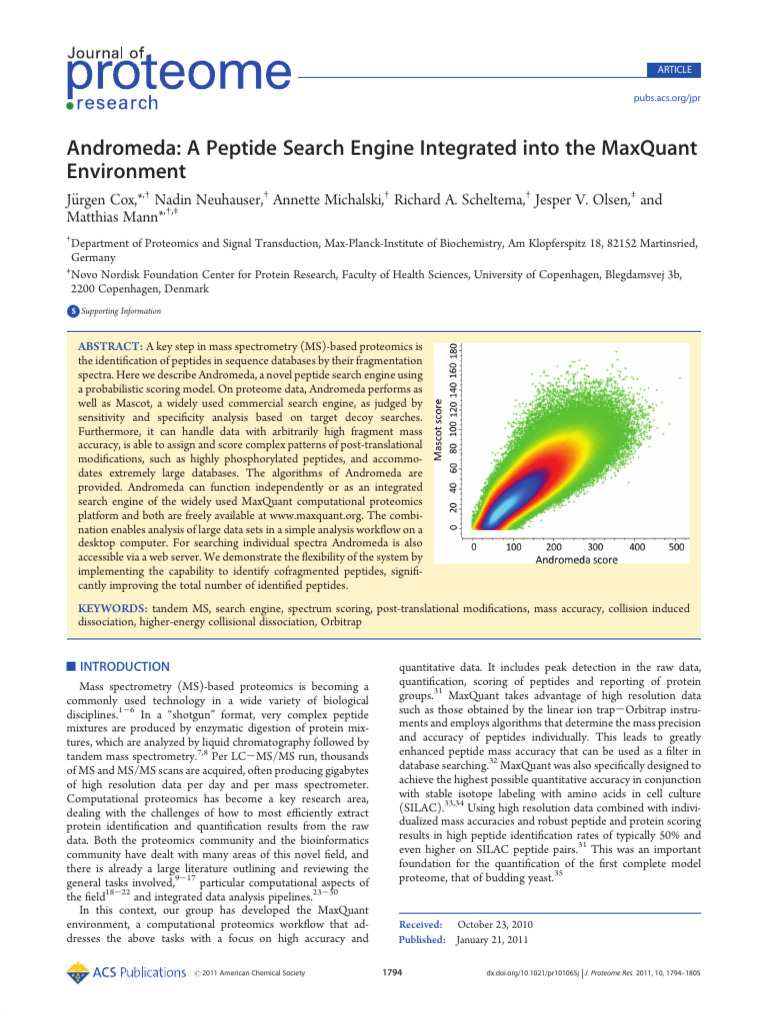 Andromeda: Peptide Search in MaxQuant | PDF | Mass Spectrometry ...