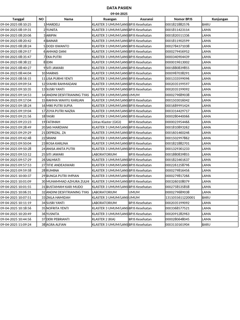 Data Pasien 090425 | PDF