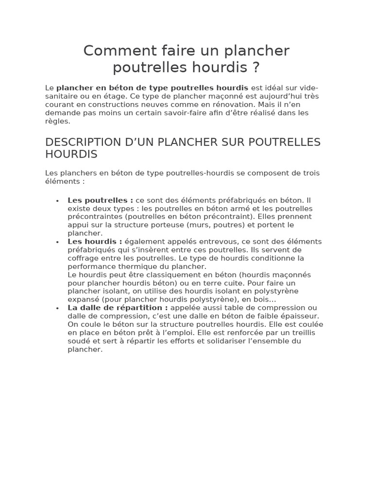 Guide de pose d'un plancher hourdis PDF Matériau composite Béton — free download