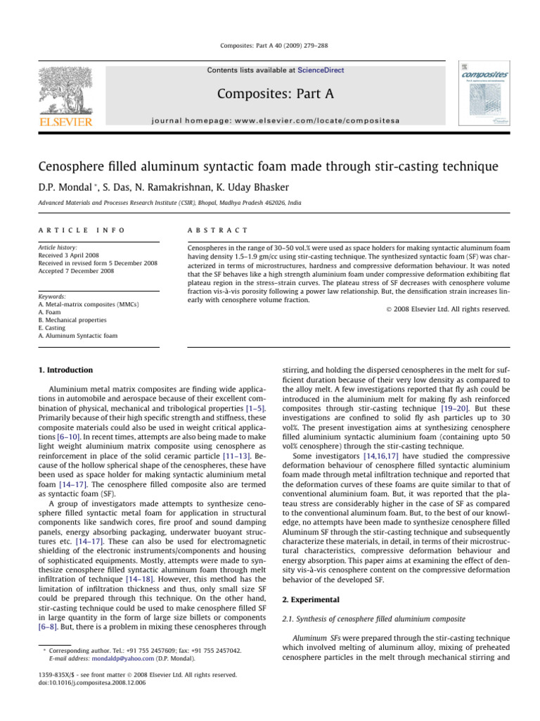 Cenosphere-Filled Aluminum Foam Synthesis | PDF | Composite Material ...