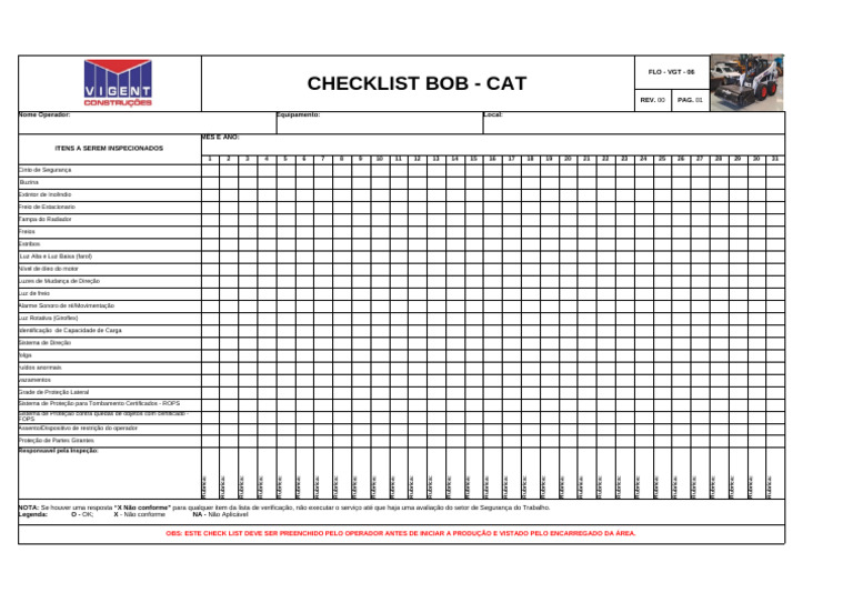 Checklist de Inspeção Bobcat | PDF