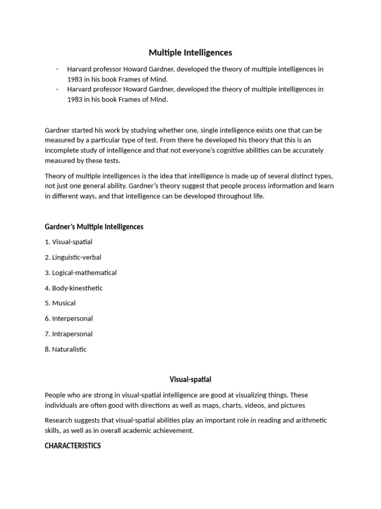 Understanding Multiple Intelligences Theory | PDF | Intelligence ...