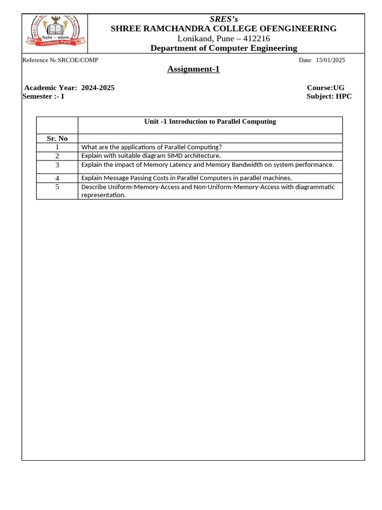 HPC Assignment: Parallel Computing Concepts | PDF