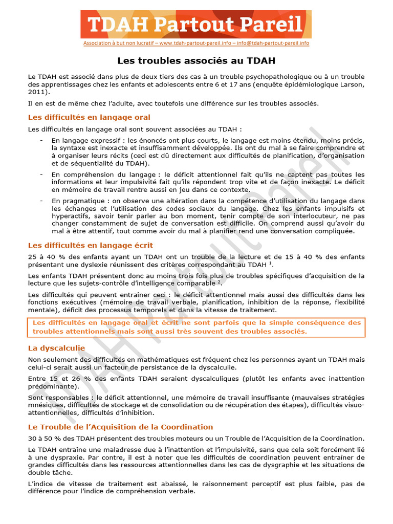 Troubles associés au TDAH | PDF | Trouble du déficit de l'attention ...