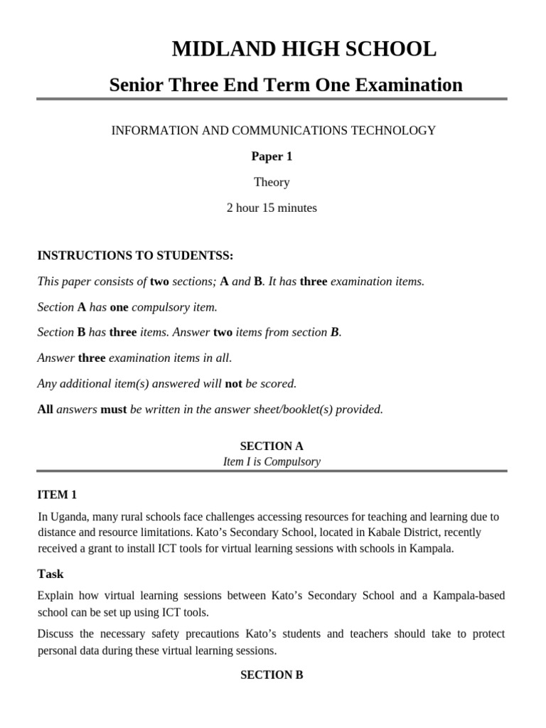 Senior Three ICT End Term Exam 2023 | PDF | Educational Technology ...