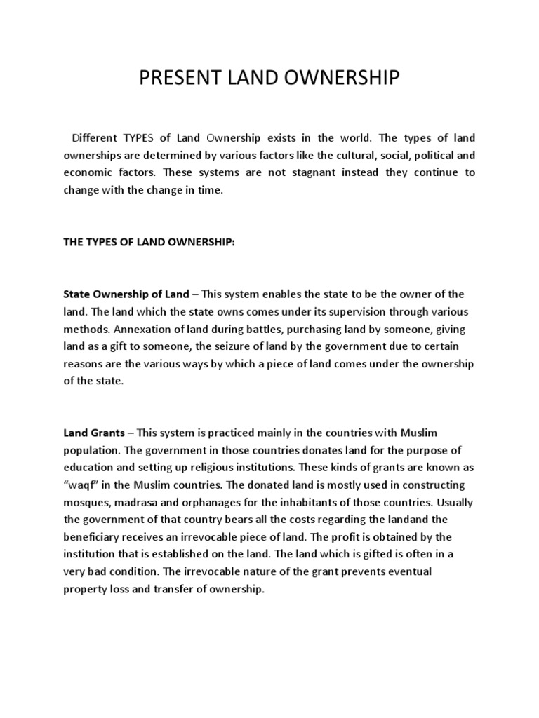Present Land Ownership PDF Ownership Law And Economics