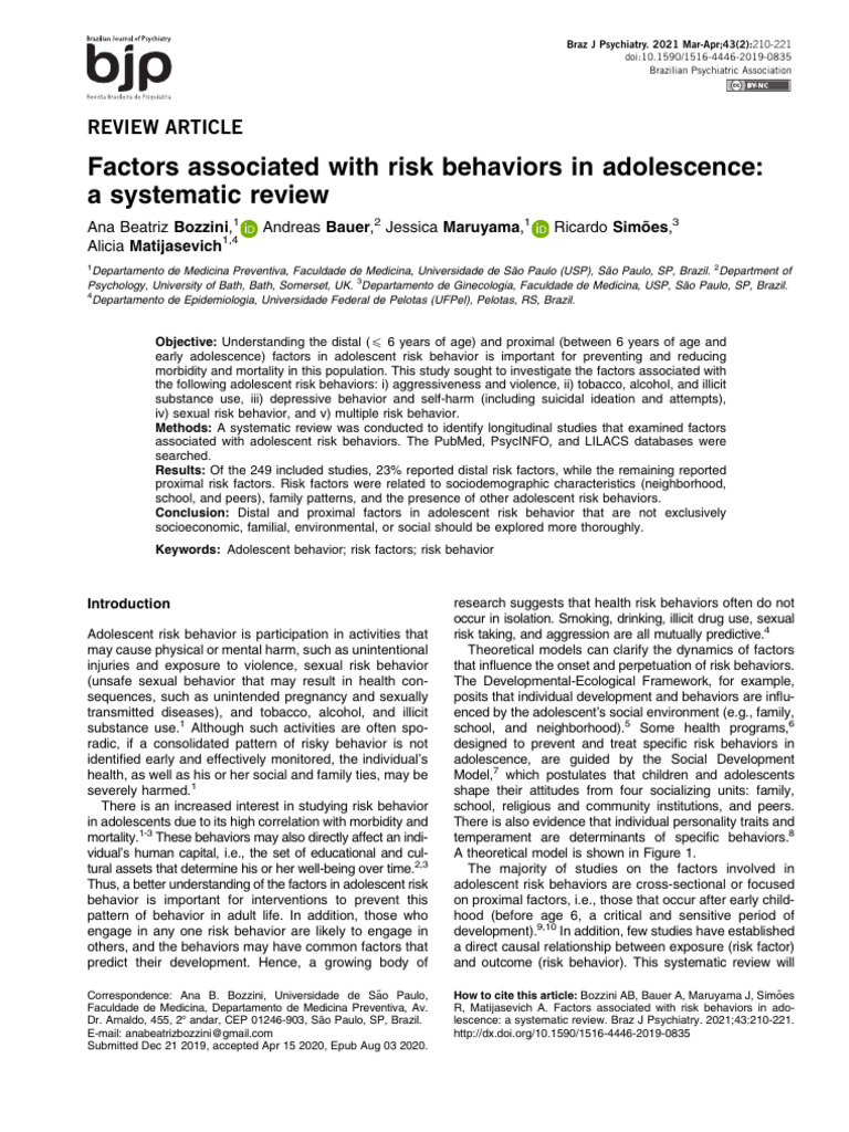 Adolescent Risk Behavior Factors Review | PDF | Adolescence | Self Harm