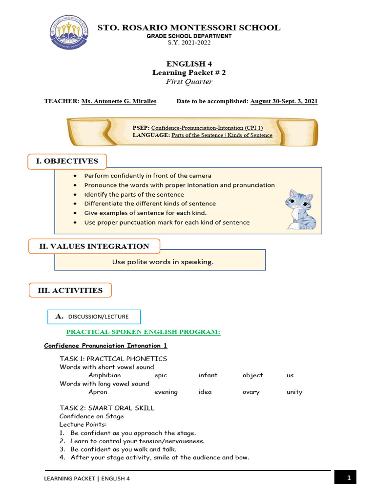 English 4 Lp2 1st Quarter | PDF | Subject (Grammar) | Verb