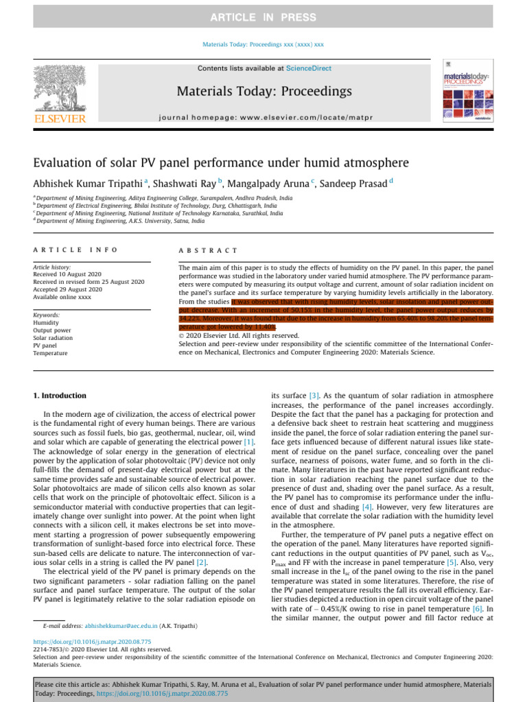 Impact of Humidity on Solar PV Performance | PDF | Photovoltaics | Humidity