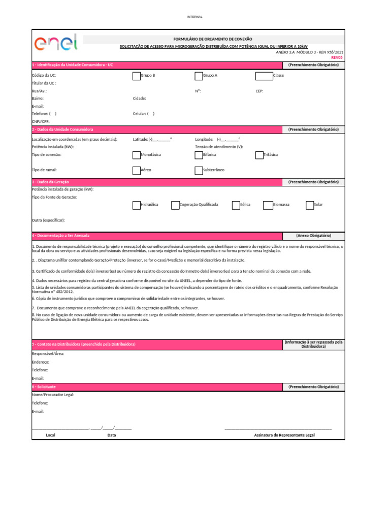 Formulário e Checklist de Orçamento Estimado e Orçamento de Conexão ...