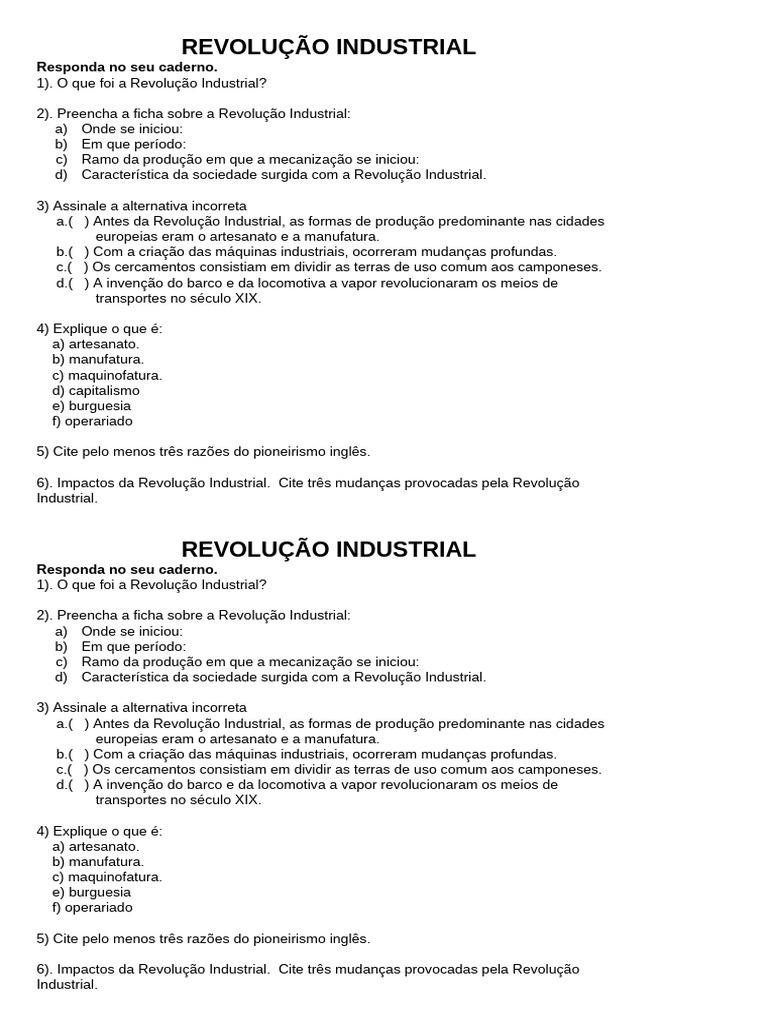 8 ano ativ REVOLUÇÃO INDUSTRIAL 2 | PDF